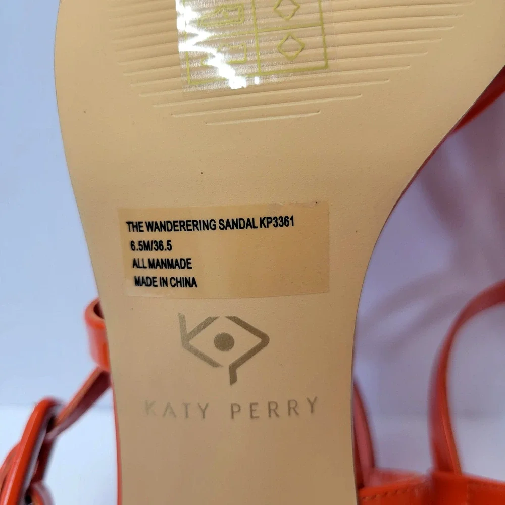 Katy Perry Sandal Wanderering hoes Womens Size 6.5M Flame Orange Strappy Vibrant
